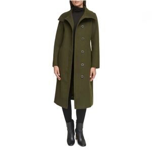 KENNETH COLE Melton Wool Blend Peacoat In Pine Size XS